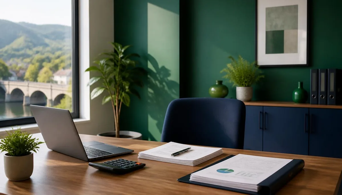 A clean, modern Beck Hill Ltd accountant office in Neath with laptop, calculator and organised documents.
